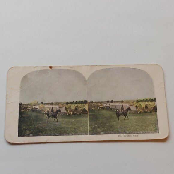 Antique Stereograph Card "The Tented City" Military Memorabilia - Picture 1 of 5